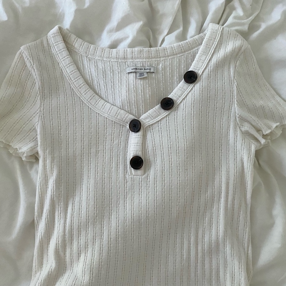 American Eagle Button V-neck Top